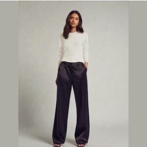 Elegant Satin Black Wide-Leg Pants